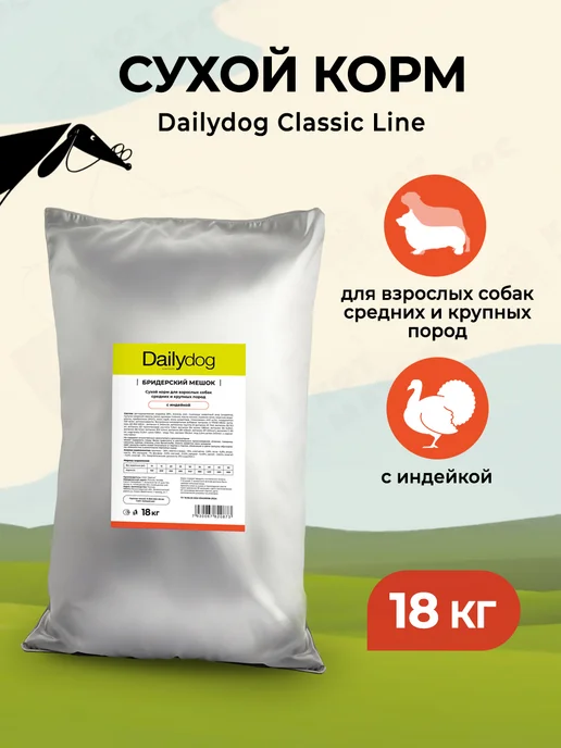 Сухой корм Dailydog для собак, крупные, средние, индейка, 18 кг