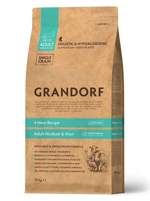 Сухой корм Grandorf' Пробиoтик для собак, крупные, средние, мясо, 10 кг