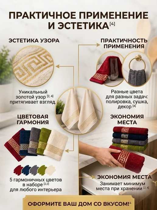 Boni Home Полотенце кухонное набор махровое 6 шт 30х50 см, 30x50, 5 шт, фото 4