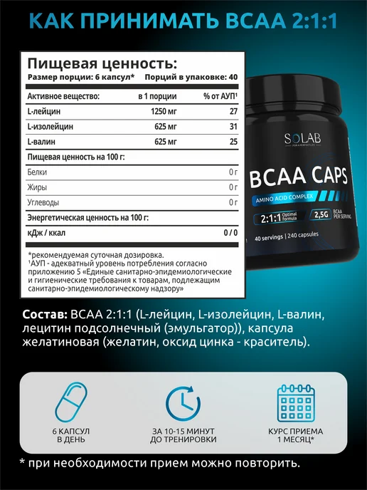 SOLAB BCAA 2 1 1 в капсулах + Предтренировочный комплекс + ZMA, вариант, фото 8