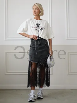 Юбка асимметричная с кружевом Эstore 374532836 купить за 1 684 ₽ в интернет‑магазине Wildberries