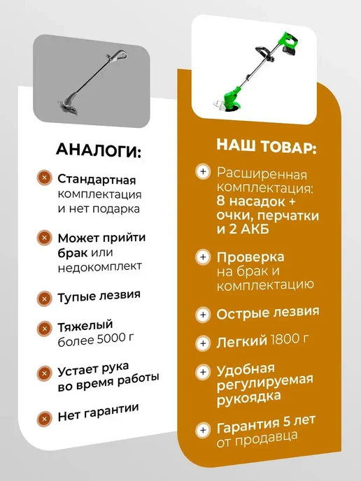 Триммер для травы аккумуляторный мощный, 5 шт, фото 2