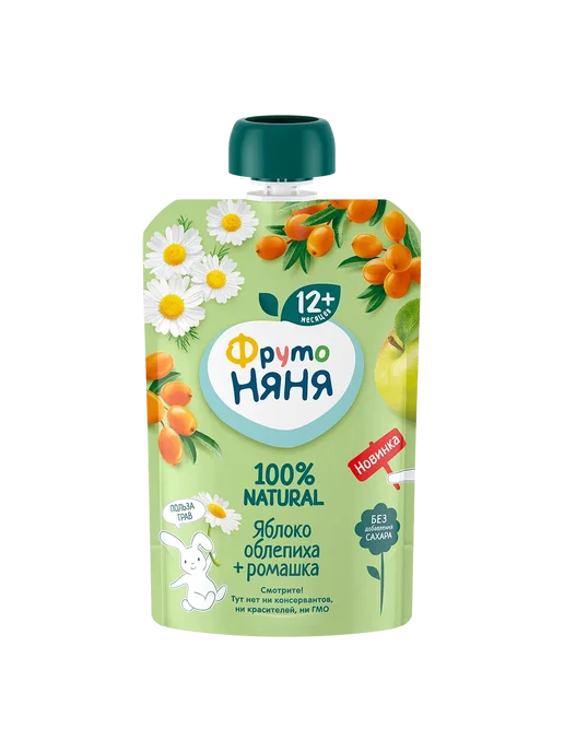 ФрутоНяня Пюре яблоко, облепиха, ромашка, 90г (12 шт), 6 шт, фото 2