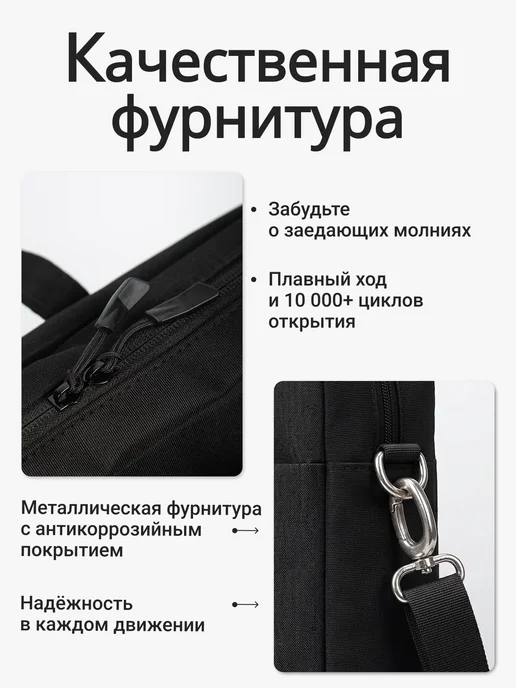 NiNoteam Сумка для ноутбука 14, 15.6, 16 дюймов противоударная, черный, фото 4