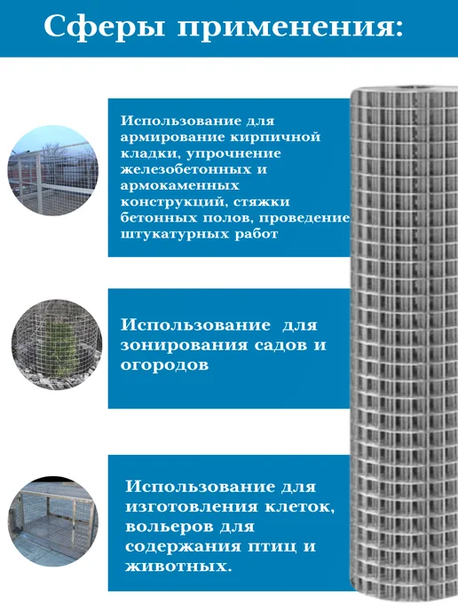 Setka Servis Сетка сварная яч. 25х25 мм д. 1.4 ( дл. 5 м) в. 100 см, 25x25 мм, 5 м, фото 4