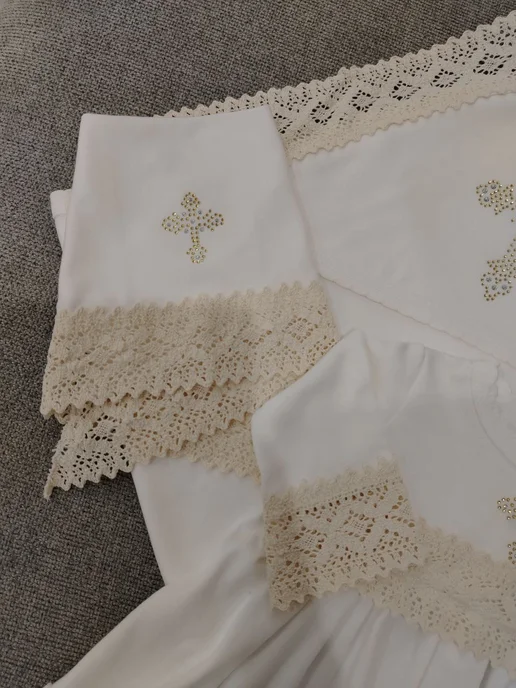 Viktoria kids style Крестильный комплект с пеленкой и косынкой, белый, фото 6