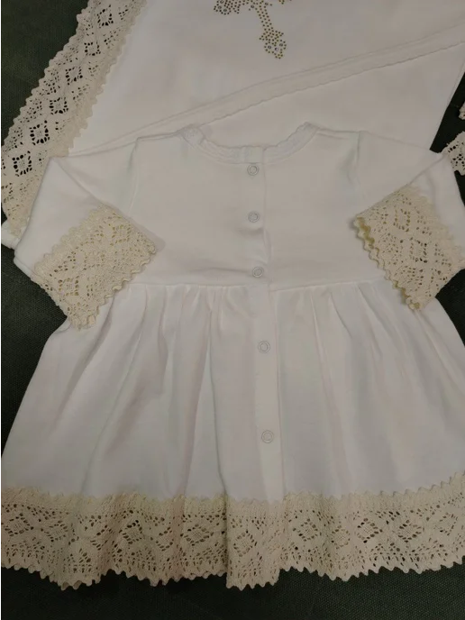 Viktoria kids style Крестильный комплект с пеленкой и косынкой, белый, фото 8