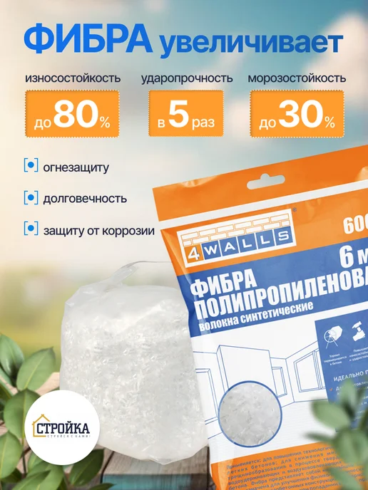Стройка. Стройся с нами! Фибра для бетона полипропиленовая 6мм, белый, фото 3