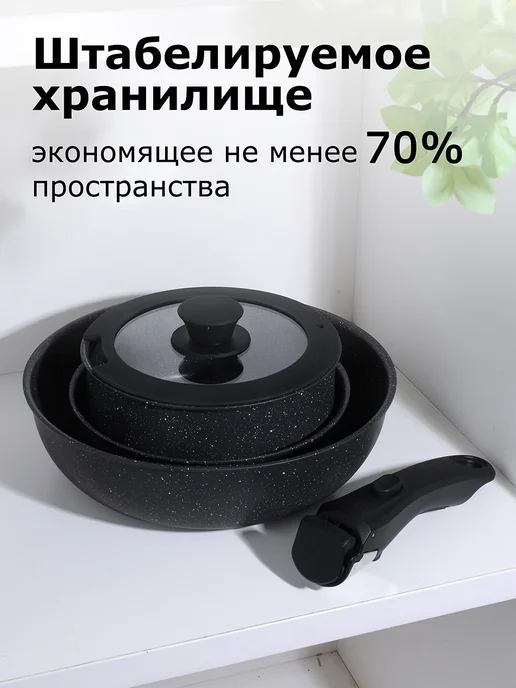 JoyFair Набор кастрюль и сковородок с крышками 5 предметов, черный, фото 7