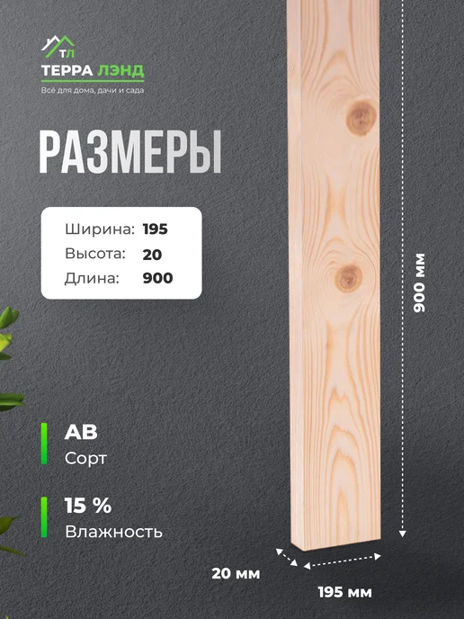 Терра_Лэнд Доска строганная 4 шт сорт AB 195х20х900, 20x900, 4 шт, фото 2