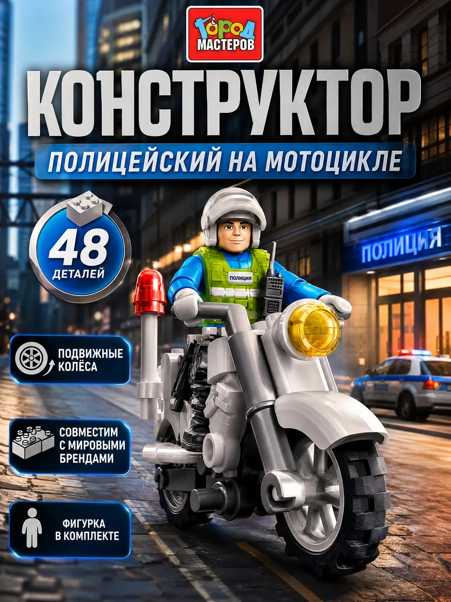 Полиция конструктор мотоцикл полицейский для мальчиков