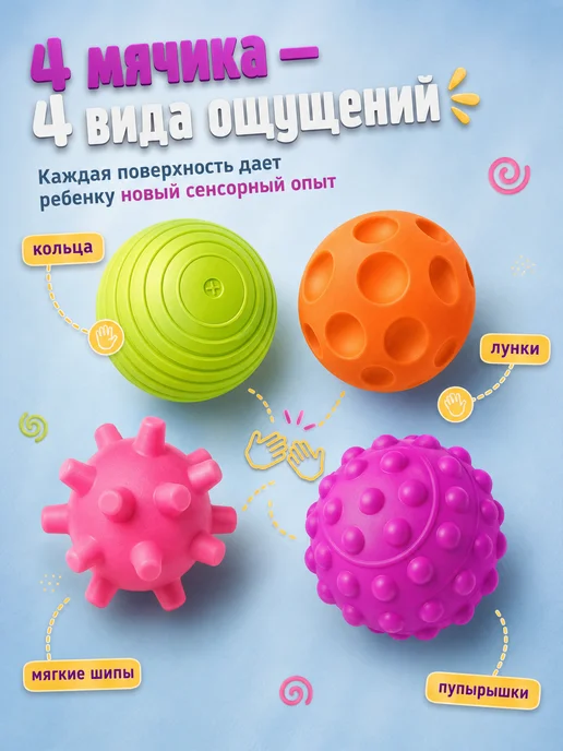 Капитошка Мячики массажные для купания в ванной набор Малышарики, черный, фото 2