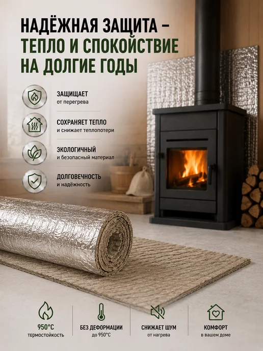 Kamafol Утеплитель негорючий с фольгой мат огнеупорный 1 метр, 1 м, фото 7