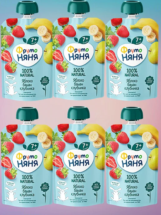 ФрутоНяня Пюре из яблок, бананов и клубники 6 шт, 6 шт