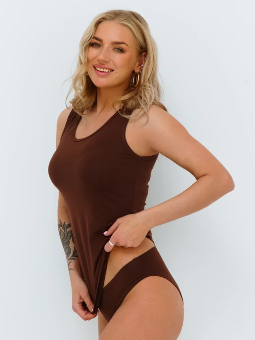 MSLOOK Майка женская базовая, коричневый, фото 6