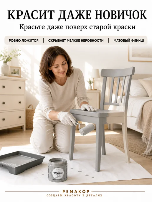 РеМаКор Краска для мебели без запаха быстросохнущая Пыльное утро, серый, фото 3