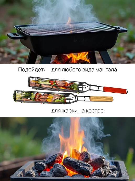 ДомKomfort Решетка гриль для овощей и грибов узкая черная, черный, фото 2