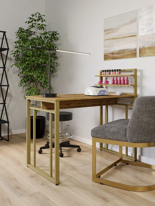 KM LOFT Стол маникюрный с полками и ящиком для мастера, желтый, фото 7