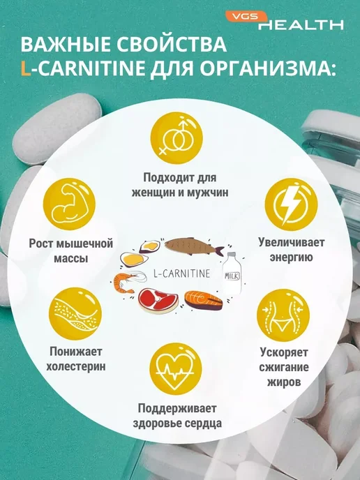 VGS HEALTH L карнитин жиросжигатель в капсулах 90 шт, 90 шт, фото 4