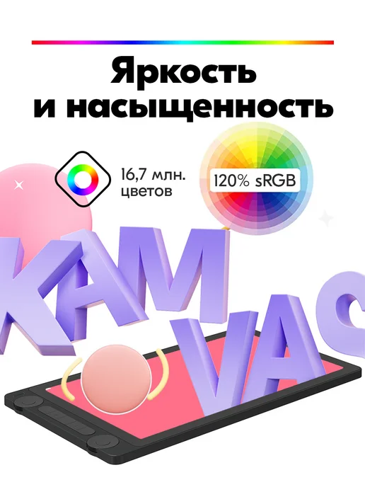 Huion Графический планшет с экраном профессиональный для рисования, черный, фото 4