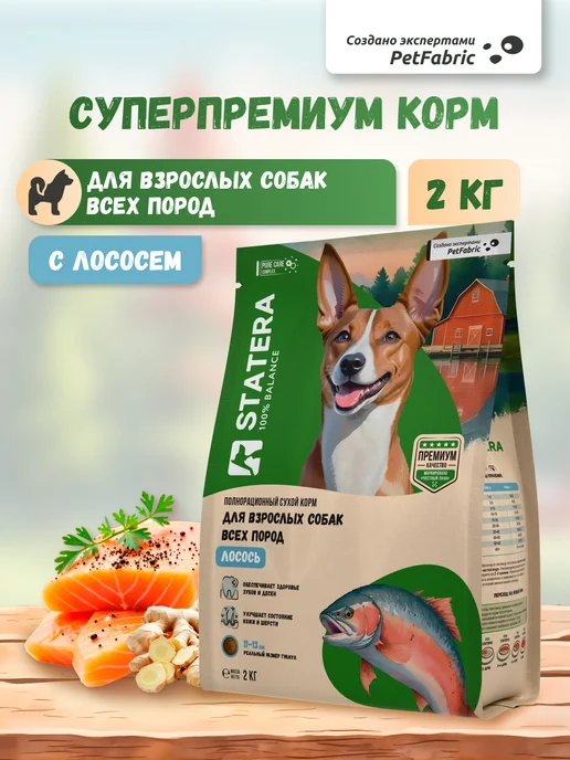 Сухой корм STATERA 100% balance для собак, взрослые, лосось, 2 кг