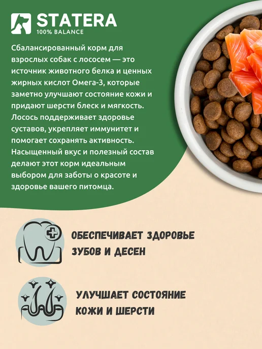 Сухой корм STATERA 100% balance для собак, взрослые, лосось, 2 кг, фото 5