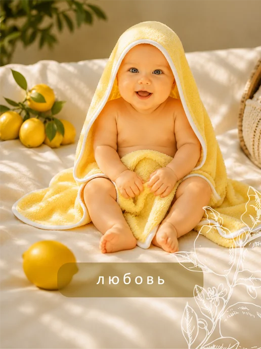 Yarki Lapki Большое полотенце для новорожденного с капюшоном, желтый, фото 7