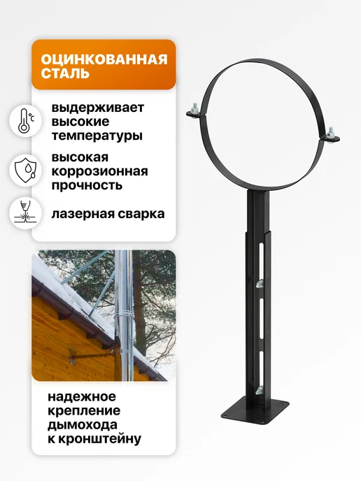 R-SAUNA Кронштейн для крепления трубы дымохода к стене 220, черный, фото 2