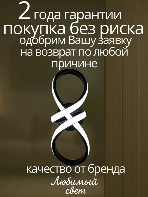 Любимый свет Светильник настенный светодиодный с проводом и выключателем, черный, фото 3