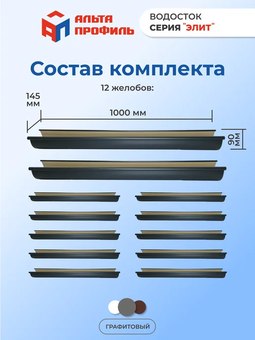 Альта Профиль Желоб водосточный пластиковый 3 шт по 1 м, 12 шт, 1 м, фото 2