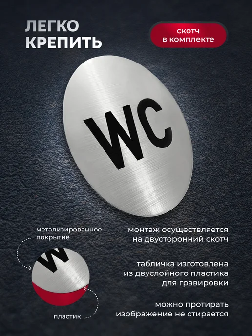 Print-911 Табличка информационная на дверь туалета WC, черный, фото 2
