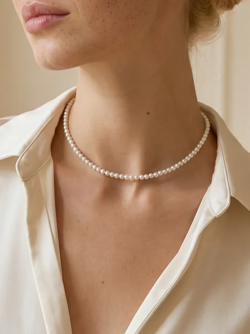 LUXE & JEWELRY Чокер из жемчуга майорка на шею бижутерия в подарок, белый