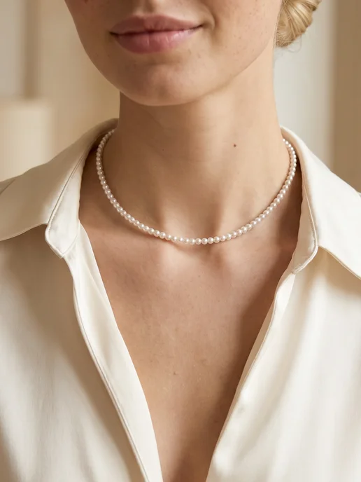 LUXE & JEWELRY Чокер из жемчуга майорка на шею бижутерия в подарок, белый, фото 5