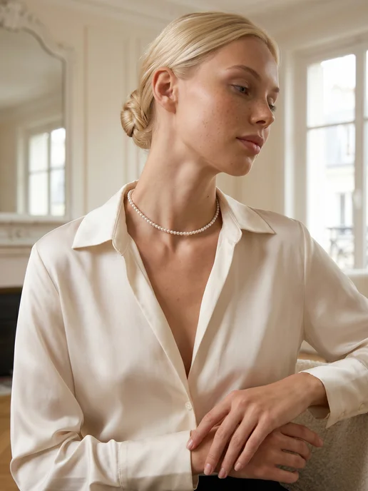 LUXE & JEWELRY Чокер из жемчуга майорка на шею бижутерия в подарок, белый, фото 7