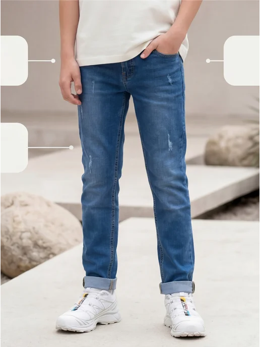 Yuke jeans Джинсы подростковые для мальчика большие размеры, синий, фото 2