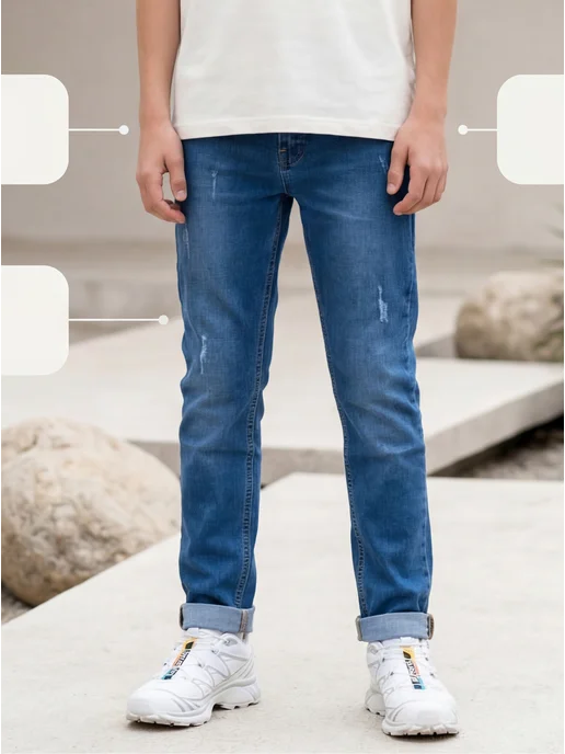 Yuke jeans Джинсы подростковые для мальчика большие размеры, синий, фото 6