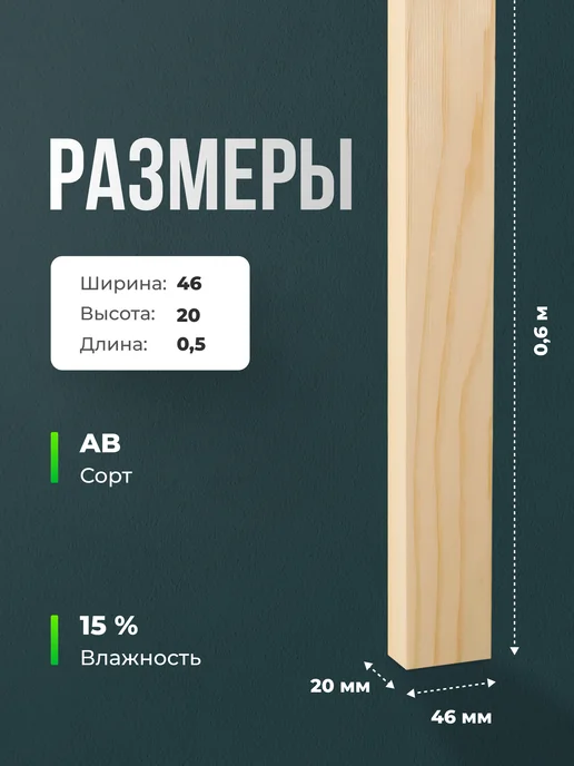 Терра_Лэнд Брус рейка 6 шт сорт АВ 30х10х600, 46x20x500, 6 шт, фото 2