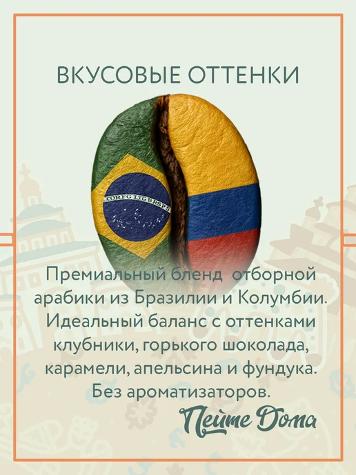 Пейте Дома Кофе в зернах 1 кг Премиум, 1 кг, фото 2