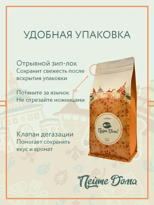 Пейте Дома Кофе в зернах 1 кг Премиум, 1 кг, фото 7