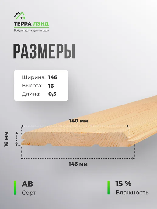 Терра_Лэнд Имитация бруса 3 шт сорт АВ 146х16х500, 3 шт, фото 2
