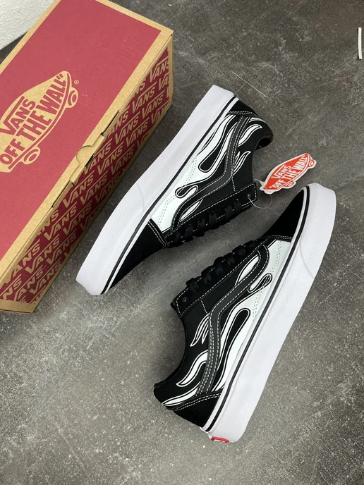 Meg Mix Кеды Ванс Old Skool dark white flame, белый, фото 2