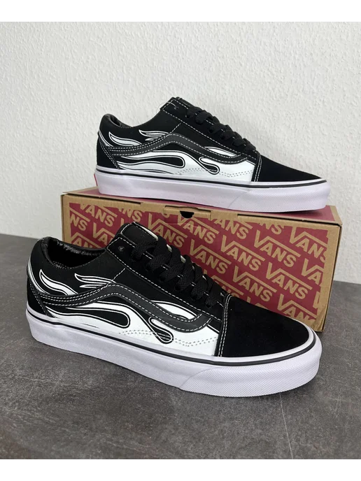 Meg Mix Кеды Ванс Old Skool dark white flame, белый, фото 3
