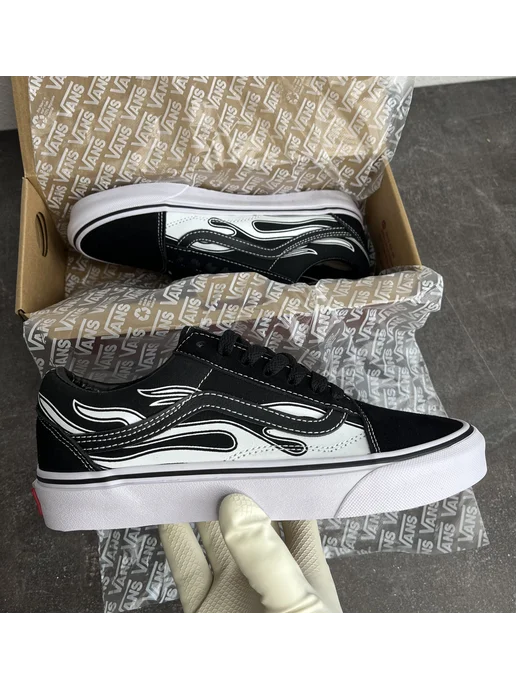 Meg Mix Кеды Ванс Old Skool dark white flame, белый, фото 4