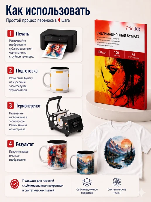 Бумага PrintKit A3, 100 г/м², 100 листов, матовая, фото 3