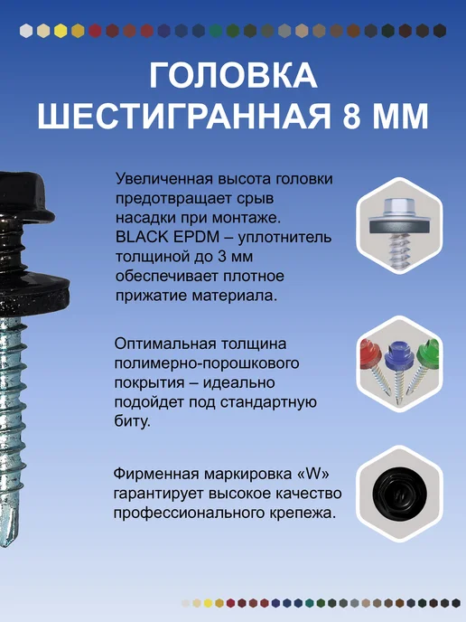HARDWEX Саморезы кровельные 4.8х35 RAL 9005 по дереву, набор 250 шт, 4.8x35, 250 шт, фото 3