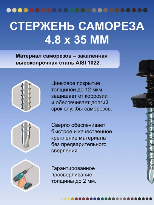 HARDWEX Саморезы кровельные 4.8х35 RAL 9005 по дереву, набор 250 шт, 4.8x35, 250 шт, фото 4