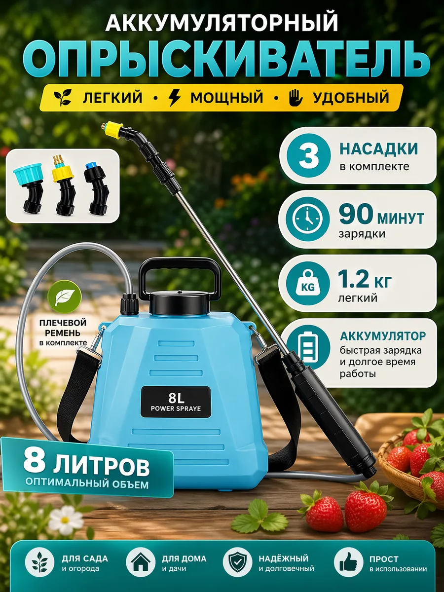Опрыскиватель аккумуляторный садовый 8л для сада и огорода