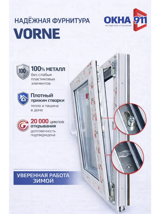 ОКНА911 Окно пластиковое двухстворчатое 1000×700 мм с сеткой, вариант, фото 6