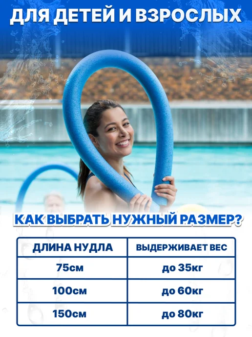Нудл для плавания Аквапалка 100 см, белый, фото 3