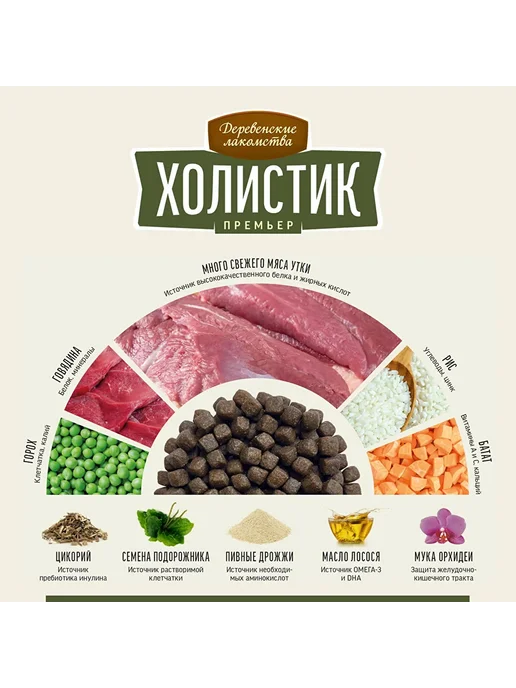 Сухой корм Деревенские лакомства Холистик для собак, утка, 7 кг, фото 4